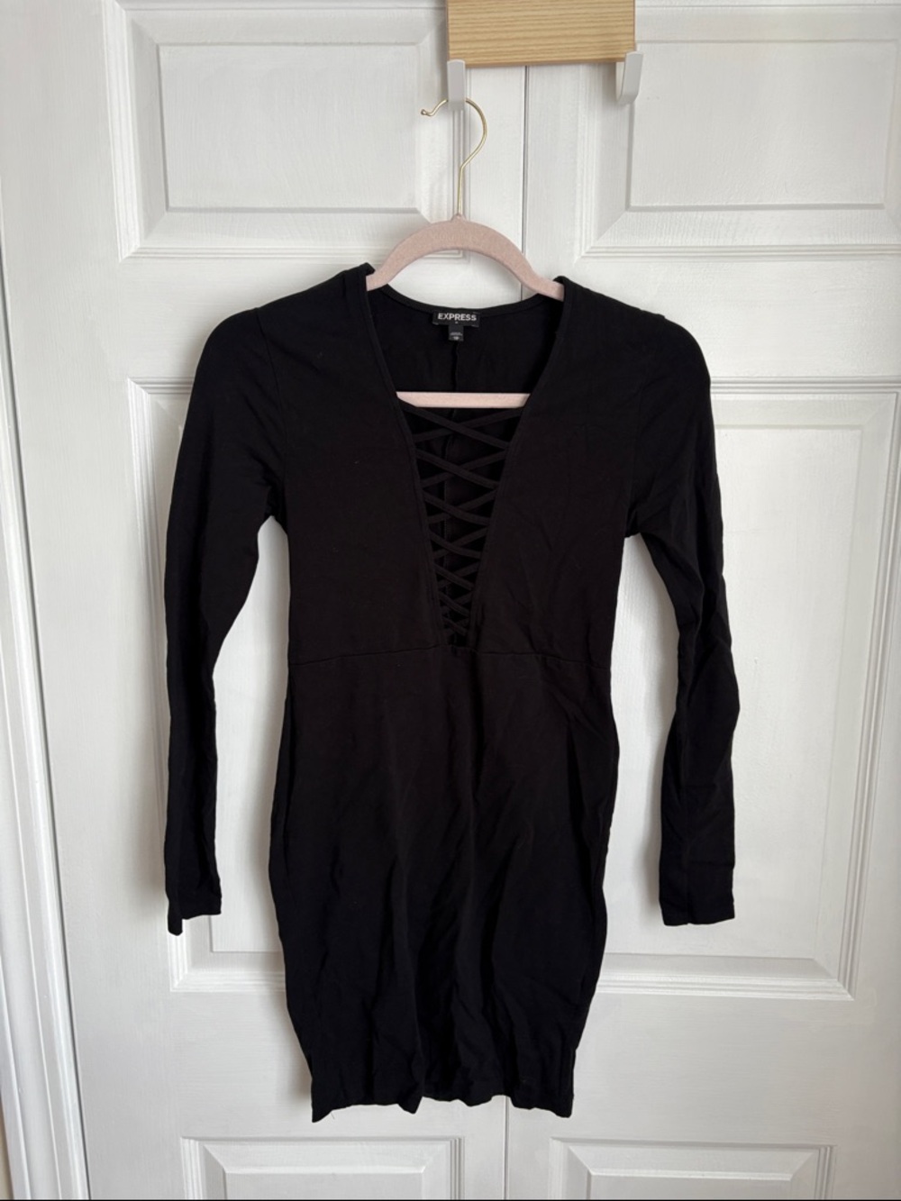 Express Black Long-Sleeve Lace-Up Bodycon Dress